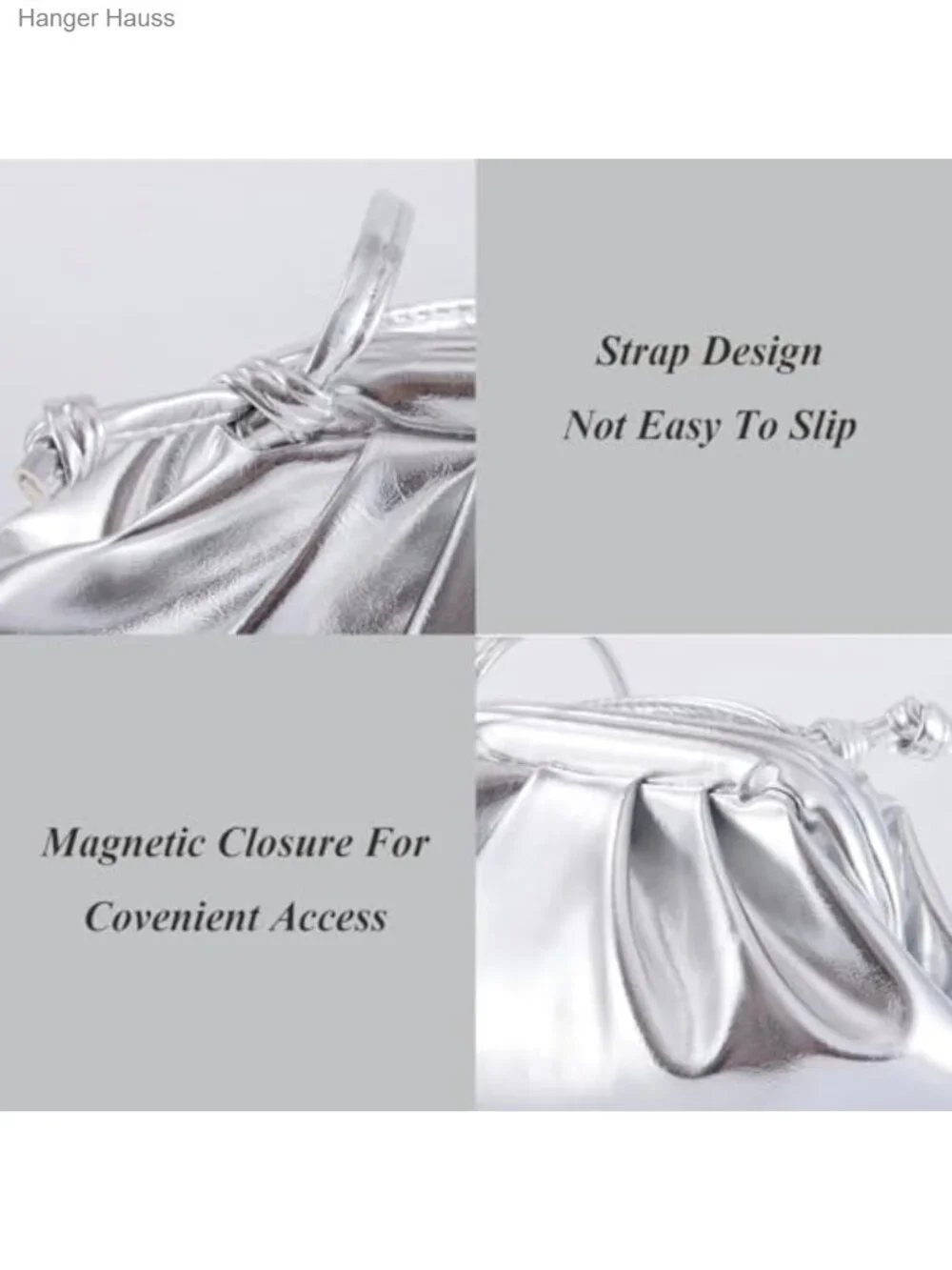Pleated Evening Clutch Purse Vegan PU Metallic Shoulder Bag